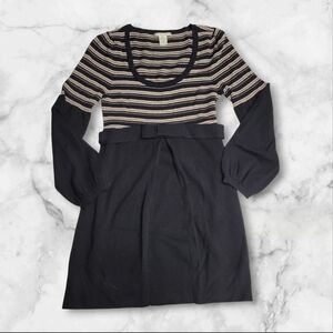 Vintage Nanette Leopore 100% Wool Long Sleeve Scoop Neck Sweater Dress M Stripe